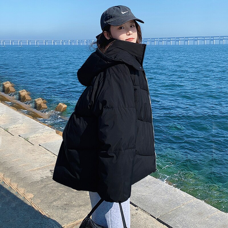 Manteau en coton à capuche pour femme, veste en duvet, ample, épais, , décontracté, 2022