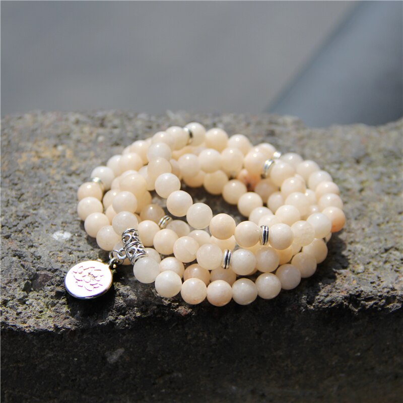 Trendy Vrouw Mala Ketting & Armbanden voor Vrouwen Wit Angelite Jades Yoga Armband Mala Lotus 108 Kralen Armband: Default Title