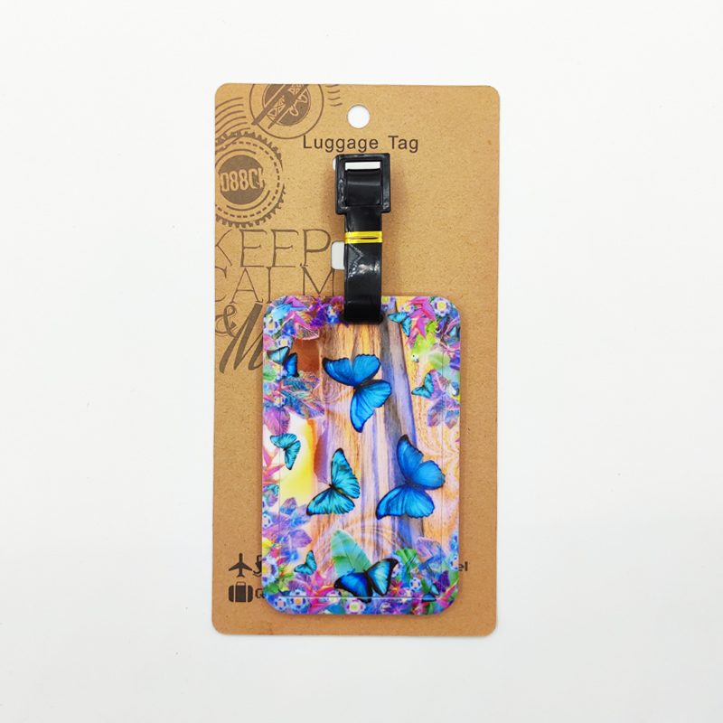 Etiqueta de equipaje de mariposa para mujer, etiqueta de equipaje de viaje para niñas, soporte de dirección de identificación, equipaje de embarque, billete de maleta portátil: Multicolor