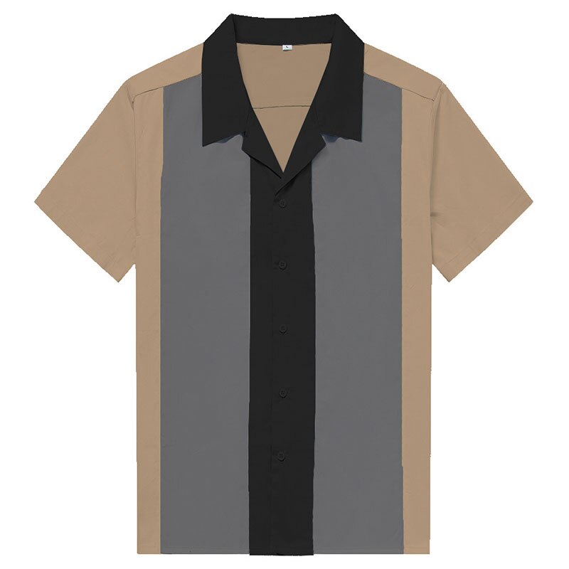 Charlie Harper Shirt Vertical Striped Shirts for Men 50s Rockabilly Shirt Button-Down Cotton Shirts Short Sleeve Vintage Dress