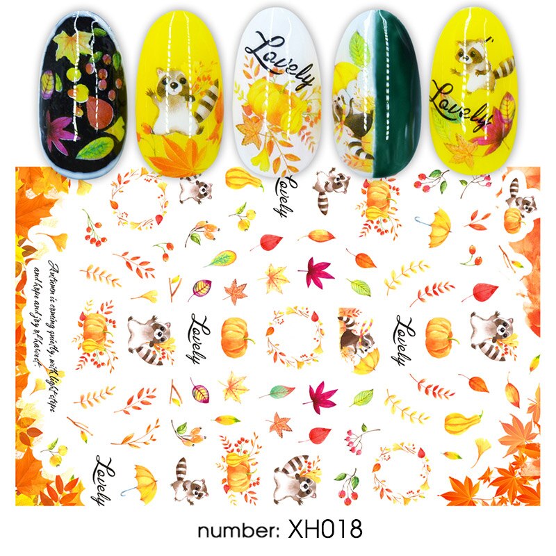 HNUIX 1 leaf Nail Art 3D decal fall theme nails sliders decor boards maple leaf pattern sticker for nail art filigree decals