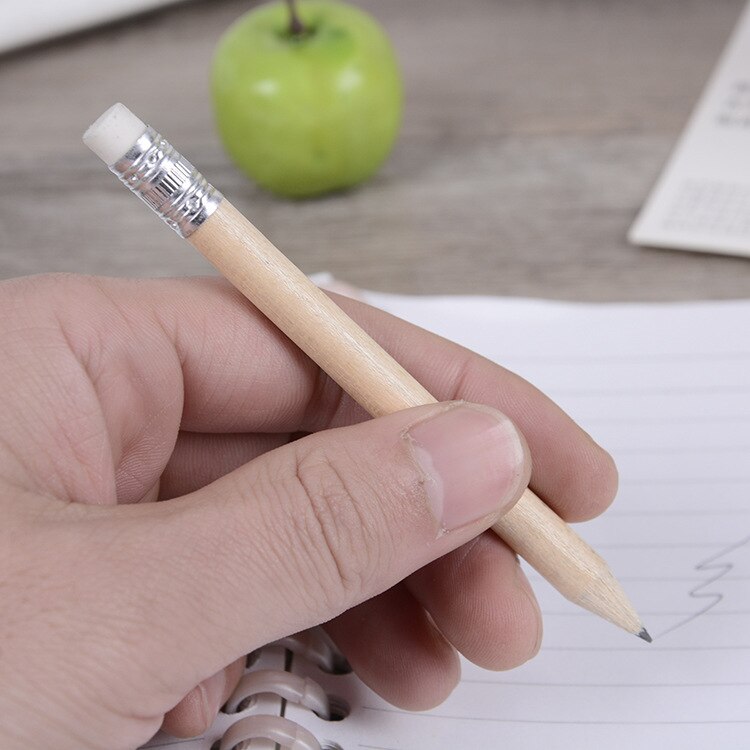 50PCS Mini Größe 10cm lange Einfache Holz Bleistifte Mit Radiergummi Log Bleistift Kurze Größe Bleistift Für Kinder und Kinder