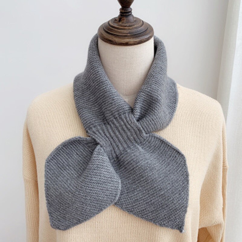 Koreanske kvinder sløjfe krydsstrikket ring hals tørklæder kvindelige efterår vinter ensfarvet elastisk blødt uld varmt tørklæde  n100: Grå