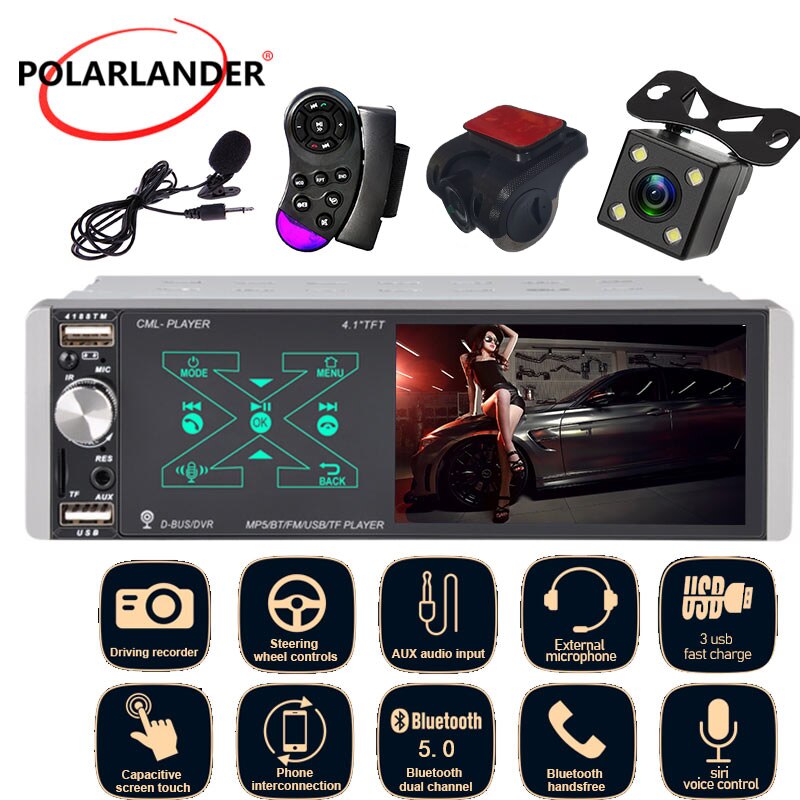 Smart AI Voice Capacitive Screen Player USB DVR Artificial Intelligence Bluetooth Dual Channel Single Lngot MP5 4.1 Inches