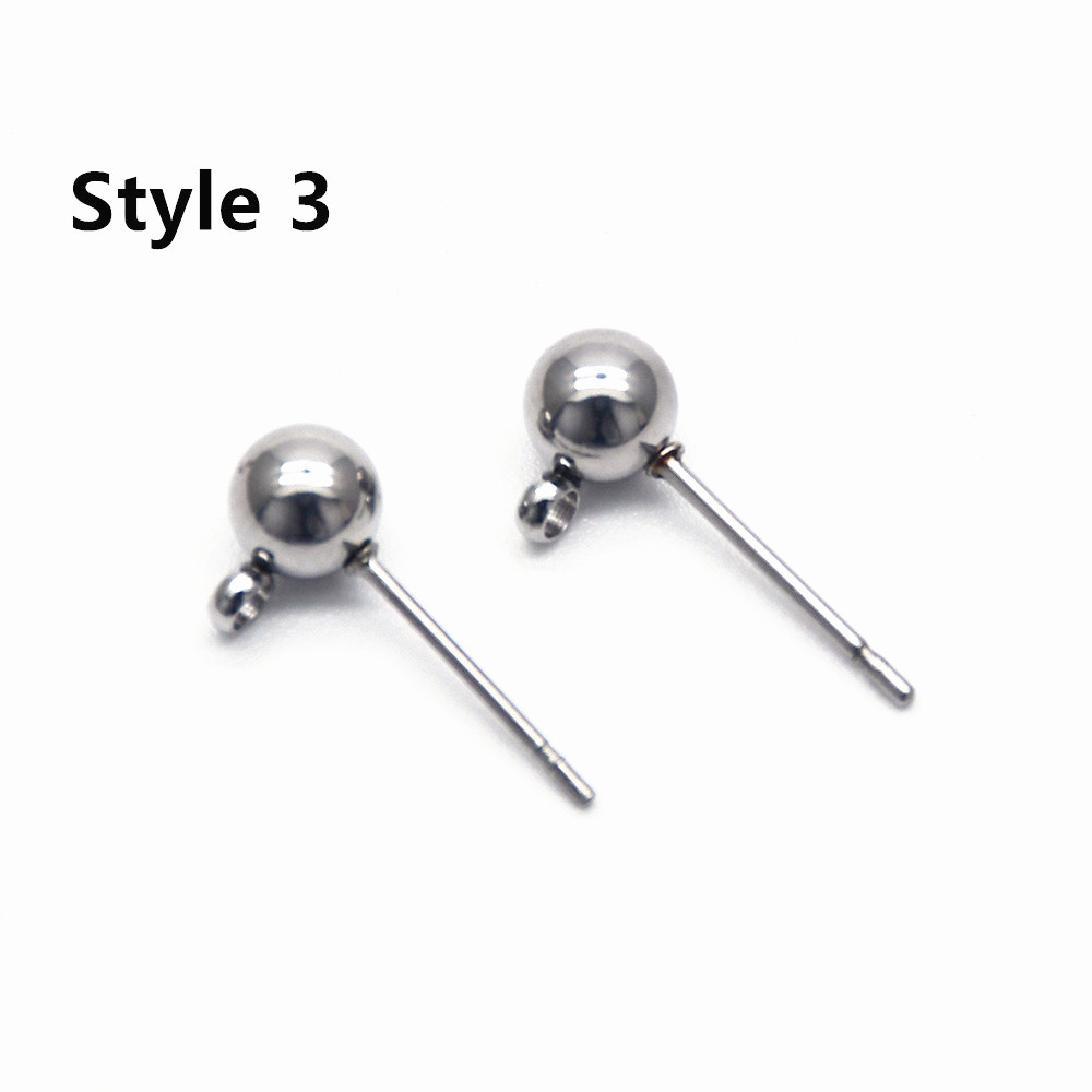 20Pcs/Lot 316 Stainless Steel 3mm Round Ball Stud Earrings Post With Loop For DIY Jewelry Making Finding: ball 5mm / 316 steel style 3