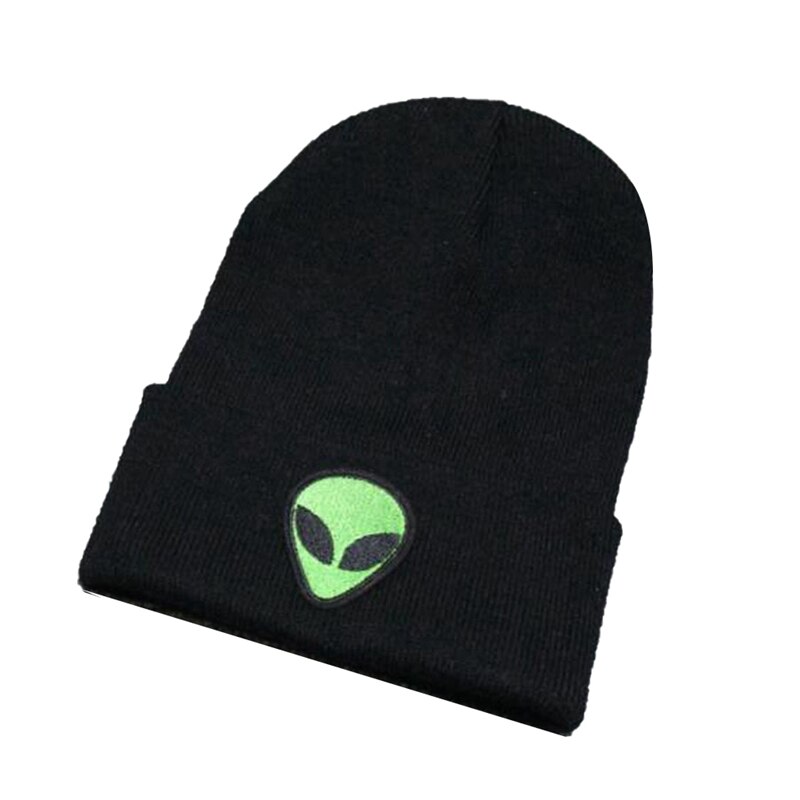 Autumn And Winter Alien Head Embroidered Wool Knitted Men's Beanie Hat For Women Outdoor Windproof Warm Soft Folding Cold Hat