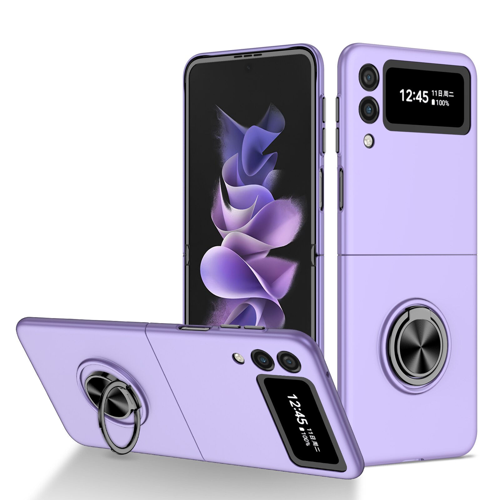 Funda con anillo antiarañazos para Samsung Galaxy Z Flip 3 5G Flip3, funda protectora antideslizante para Samsung Z Flip 3: for Samsung Z Flip 3 / Morado