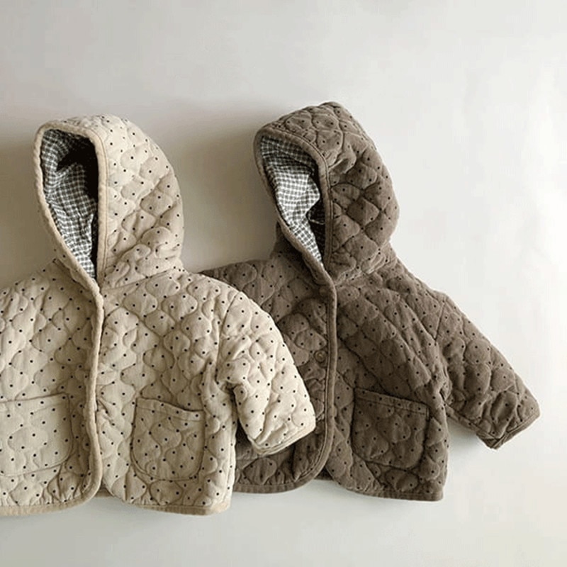 Koreaanse Stijl Pasgeboren Baby Winter Kleding Mode Baby Peuter Hooded Warm Overjas Polk Dots Jongens Meisjes Jas Dikke Bovenkleding