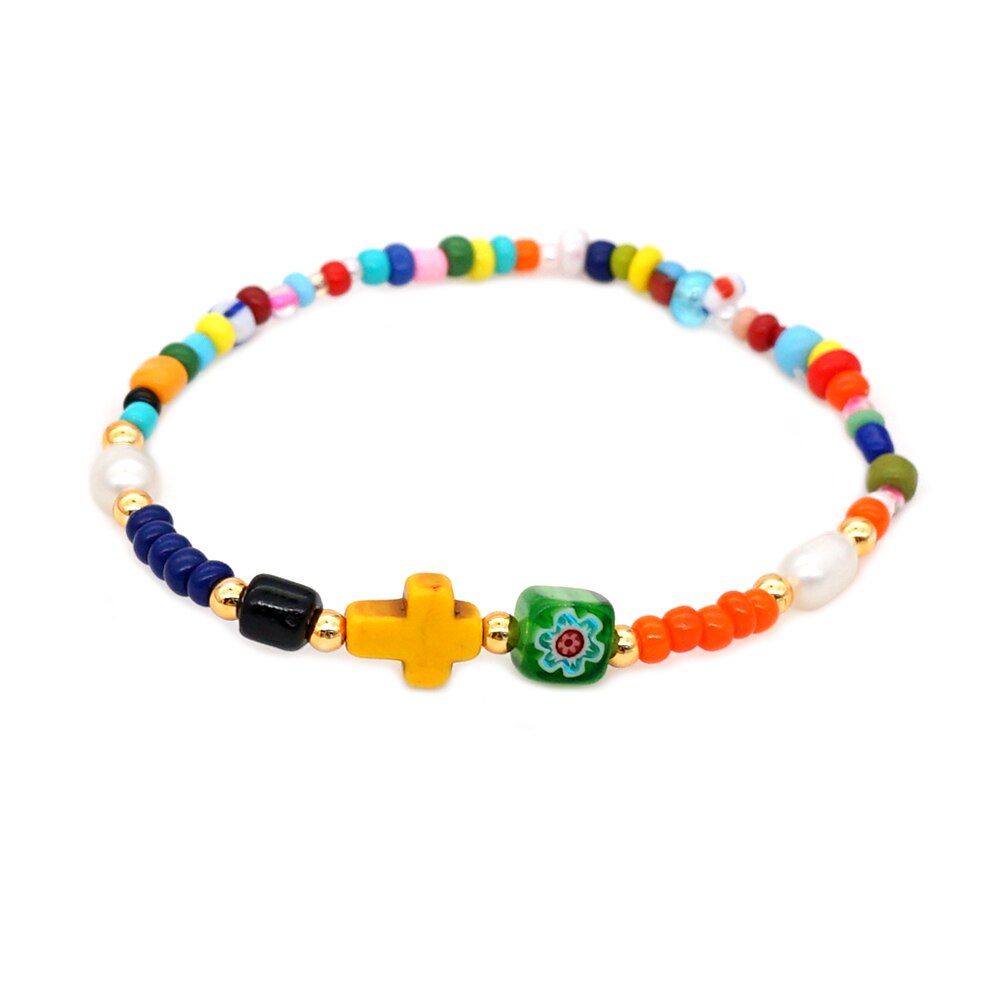 GO2BOHO arc-en-ciel perles croix Christian Bracelets Pulseras Mujer Moda Bracelet pour femmes réel perle Patchwork bijoux faits à la main: QT-B200105A