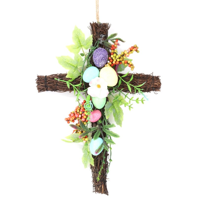 Artificial Wreath Garland Rattan Frame With Easter Cross Garland Halloween Thanksgiving Autumn: C