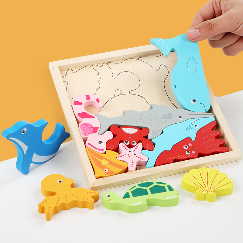 Cartoon Dier 3D Puzzel Hout Speelgoed Voor Kinderen Baby Hand Greep Board Groente-en Voertuig Houten Puzzels speelgoed