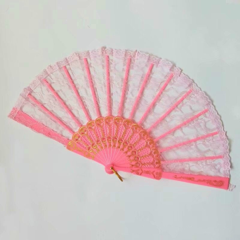 Eventail pliant en dentelle de Style chinois 1 pièce | Décor de fête de danse, ventilateur à main pliable de couleur unie: 2