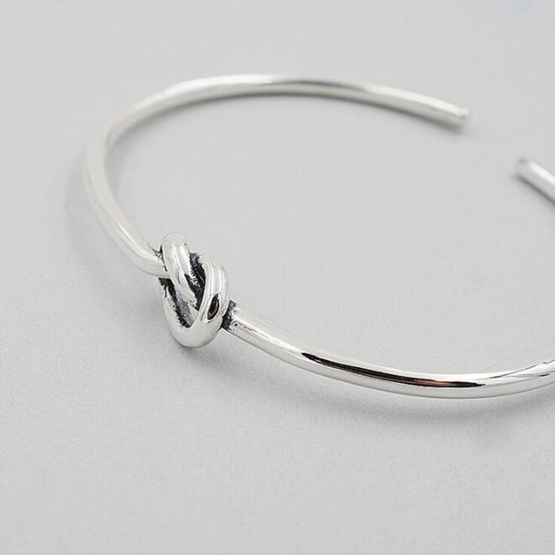 Popular 925 Sterling Silver Jewelry Bracelets Vintage Thai Silver Style Love Tie Braided Female Bangles SB24