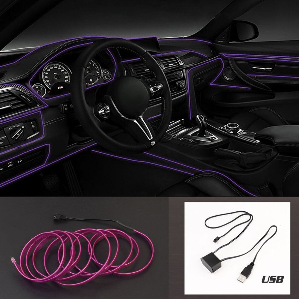 1m led el-licht neon touw auto dans gloeiende lichtstrip  + 3v/12v controller usb-stick auto decoratie licht auto styling feestdecoratie