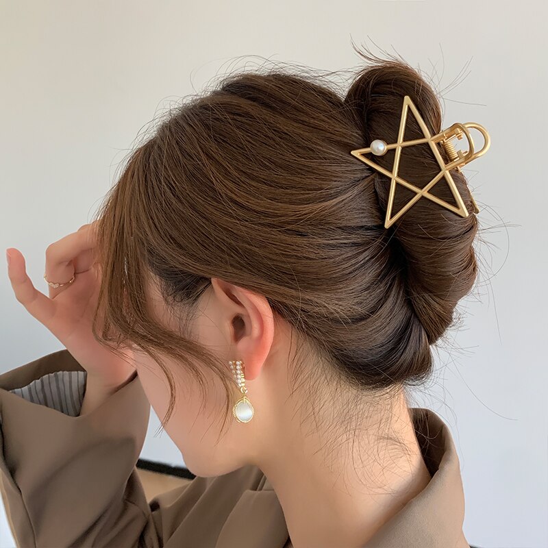 HangZhi Neue Geometrische Hohl Haar Klaue Klemmen Gold Farbe Metall machen-hoch Haar Krabben Stern Hülse bilden Haar Clip Haar zubehör