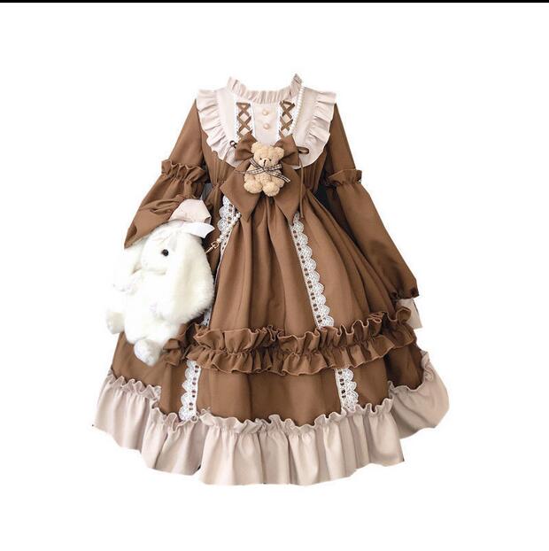 Traje de Lolita de boda de Súper Hada japonés, vestido de princesa completo, vestido, estudiante lolita, vestido Lolita, vestido, falda con volantes,: Brown  Only skirt / M  Small code