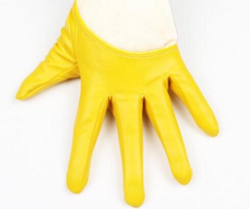 Multiple Color Women Patent leathe Gloves Women Solid Wrist Performance Dancing Mittens Driving Gloves: Yellow