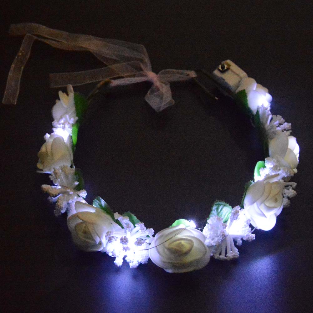 Witte Led Bloem Meisje Krans Knipperen Hoofdband Licht Haar Guirlande Glow Verjaardagsfeestje Bruiloft Lichtgevende Festival Kostuum: 4