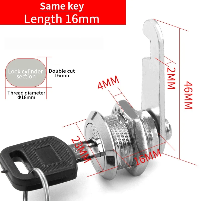 5/20 Sets Metalen Cilinder Kast Cam Lock Met 2 Sleutels (Dezelfde Sleutel/Verschillende Sleutel)-16Mm Voor Lade, Brievenbus, Archiefkast: Oranje