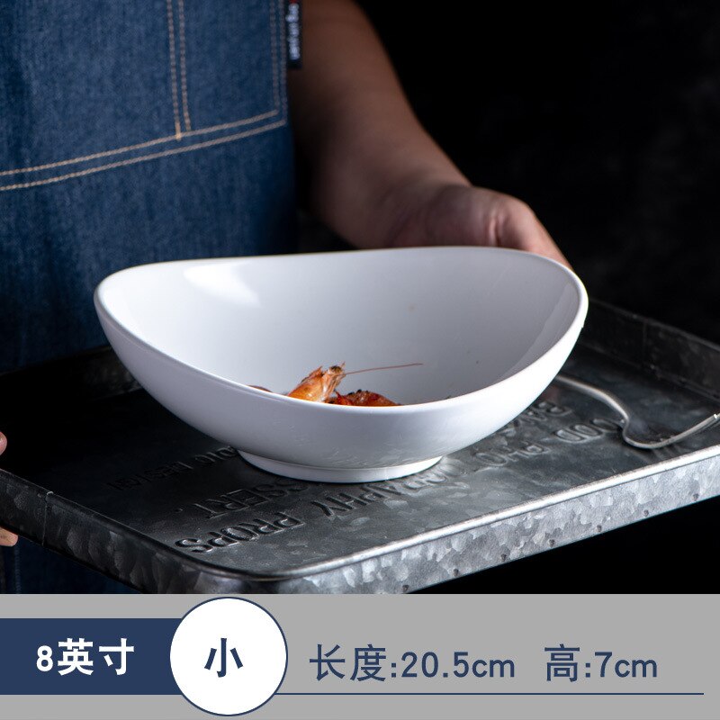 White Irregular Salad Bowl Ceramic Picnic Plates Dinner Plate Fruit Kitchen Decor Restaurant Dish Tray Platos De Cena: 20.5x7cm