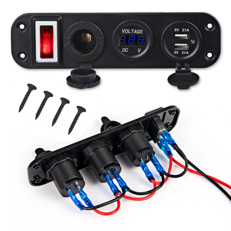 5V 2.1A + 2.1A Dubbele USB Autolader 12V 24V LED Display Digitale Voltmeter Sigarettenaansteker Power outlet Schakelaar Paneel