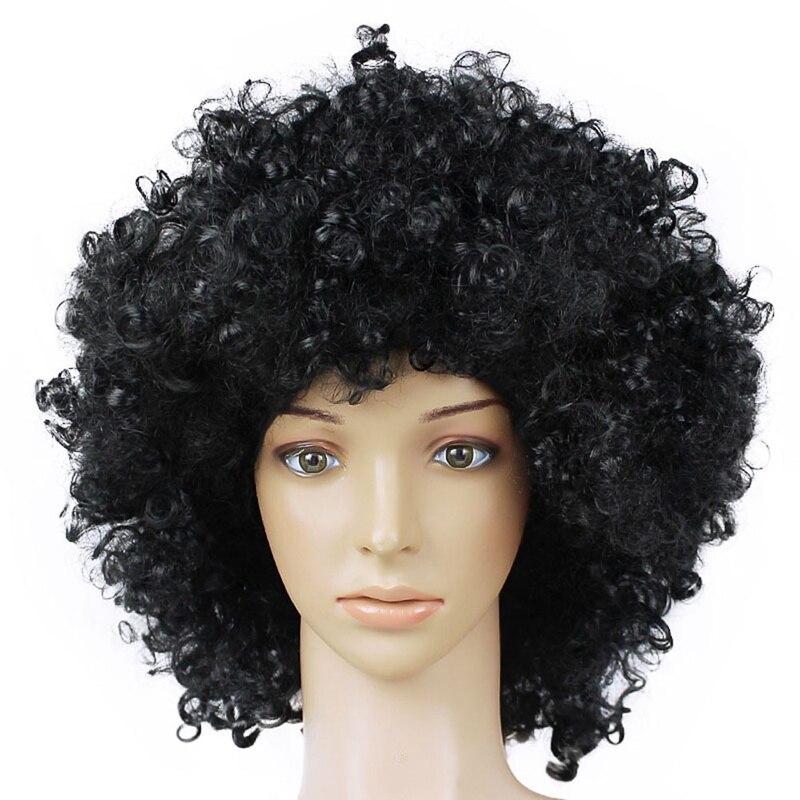 Halloween Disco Clown Curly Afro Circus Fancy Dress Hair Wigs Xmas Party Costume: Black