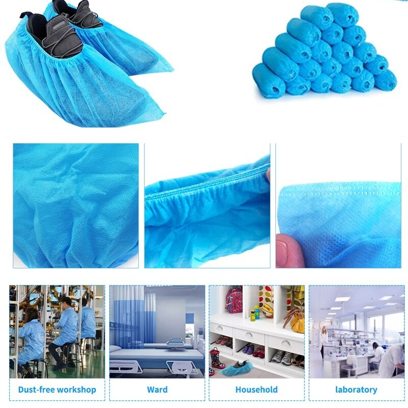 100 stuks non-woven schoenovertrekken, wegwerpschoenovertrekken voor binnen in ziekenhuizen en gebouwen, antislip en waterbestendig ((50 paar)