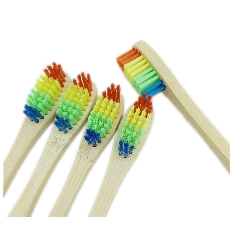 ExiuBro Rainbow Bristle Vegan Free Bamboo Toothbrush Flat Handle Biodegradable Bamboo Tooth brush Eco friendly Bamboo Handle