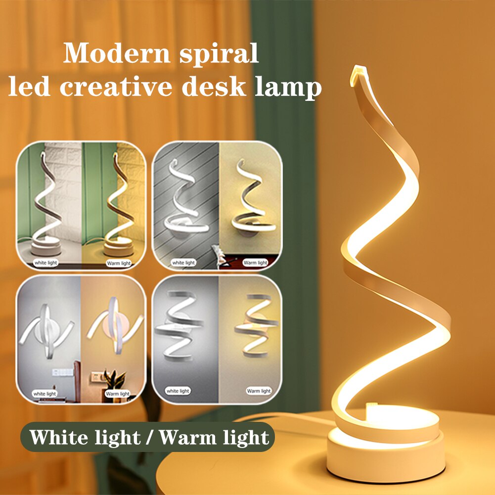 Moderne Led Spiraal Tafellamp Nachtkastje Bureaulamp Acryl Ijzer Gebogen Licht Nachtlampje Voor Woonkamer Slaapkamer Decoratie