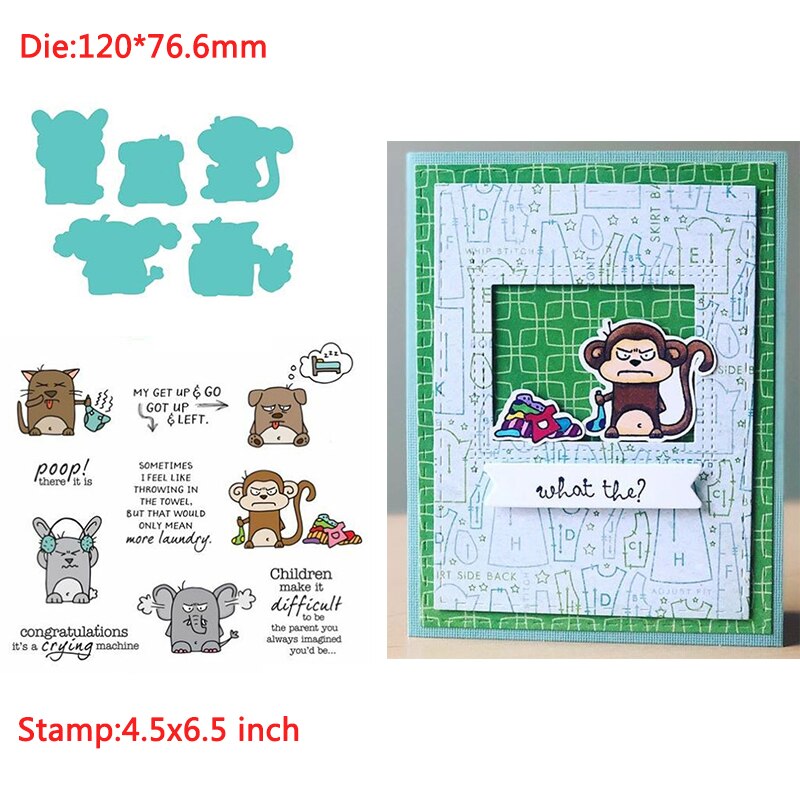 Ensemble d'animaux drôles de petits monstres assortis aux mots tampons et matrices en silicone transparents pour le scrapbooking et la fabrication de cartes d'album photo diy