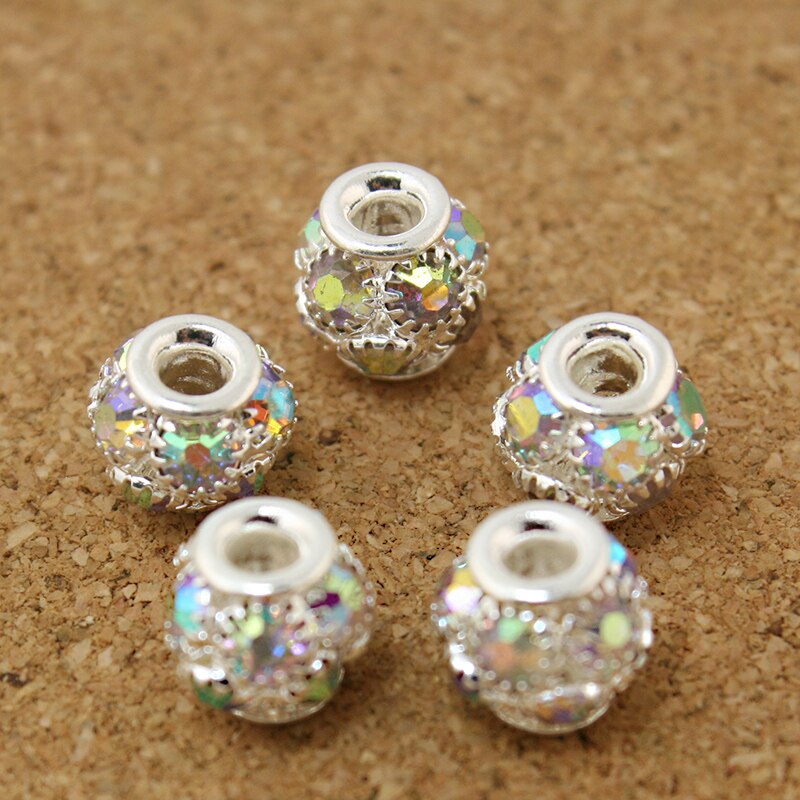 20pcs 8x9mm Round Ball Crystal Rhinestone Hollow Rondelle Spacer Bead for Handmade European Bracelet Jewelry Making