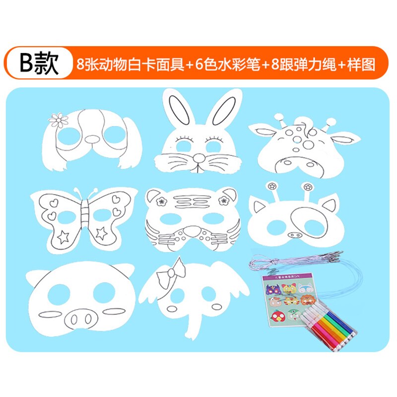 8 st barn färg fyllning målning mask tecknad djur diy ritning mask leksaker konst hantverk barn fest favorit leksak: B
