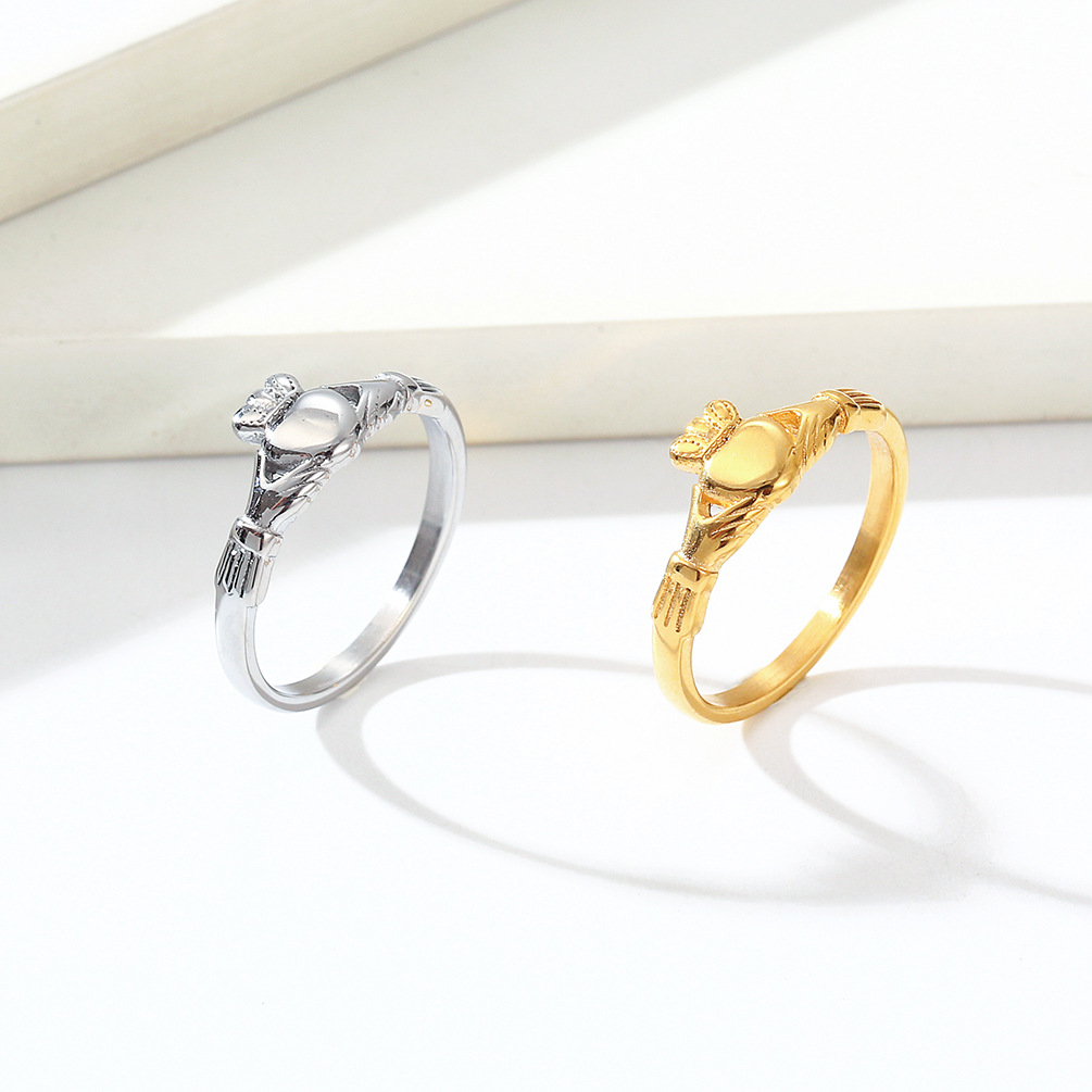 Anillo Claddagh irlandés, corona de corazón de acero inoxidable, banda de promesa de boda para mujeres y hombres, corona de compromiso, banda de boda