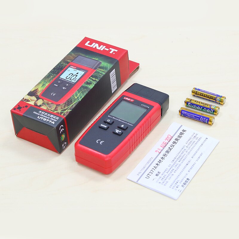 Hygromètre numérique UT377A UNI-T, testeur d'humidité du bois, pour le papier, contreplaqué, matériaux en bois, écran LCD rétro-éclairé