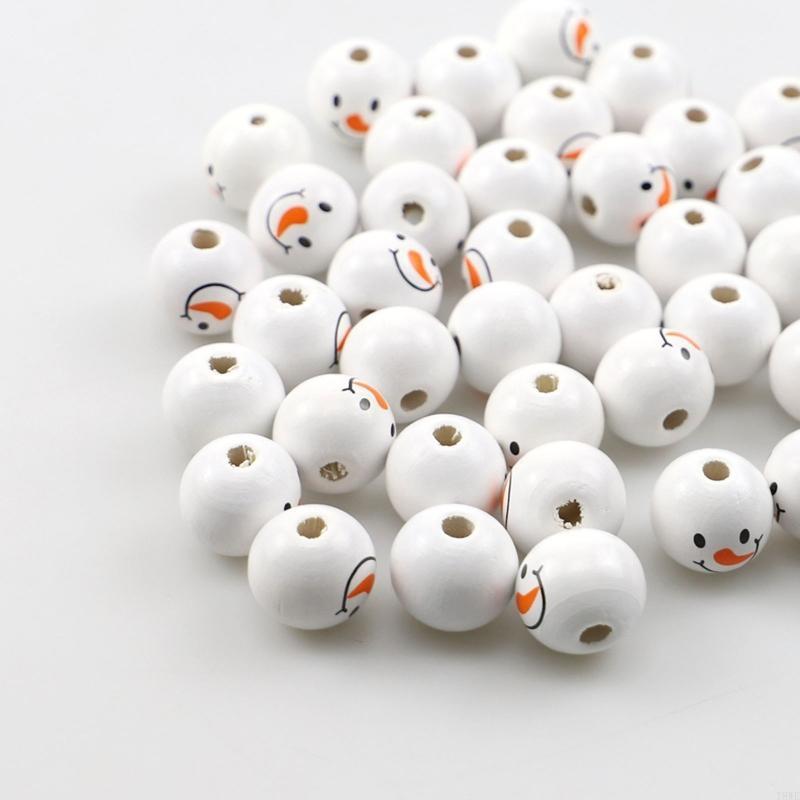 T8We 10 PCS Kerstmis houten kraal sneeuwpop houten kraal winter houten kraal losse ambacht houten kraal ronde kraal voor winter