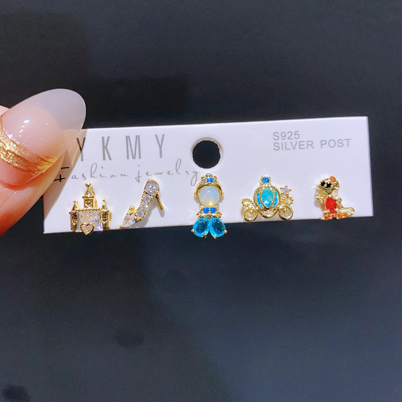 Gemischte 5 teile/satz Bunte Zirkon Kristall Märchen Zucht Ohrringe für Frauen Mädchen Party Schmuck: Rhodiniert