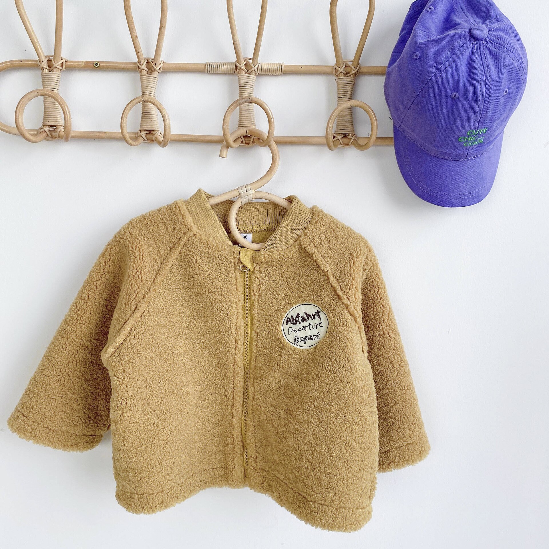 Chaquetas de lana bordadas con dibujos animados para niños, abrigos informales con cuello levantado y cremallera, Otoño Invierno