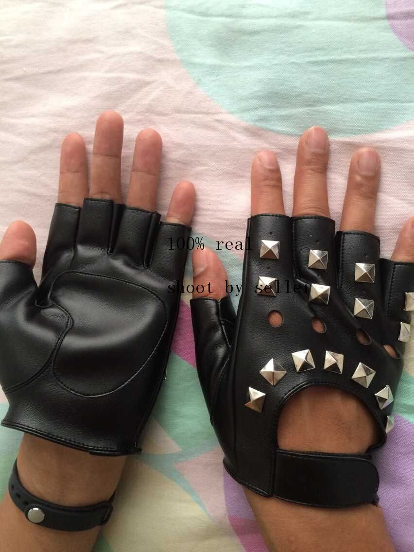 -selling men's rivet gloves ds semi-finger gloves men rivets punk gloves cut out rivet fingerless gloves