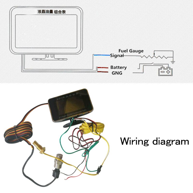 Universal 4in1 LCD Car Digital ALARM Gauge Oil Pressure Gauge Voltmeter Voltage Water Temperature Fuel Gauges Plastic Shell