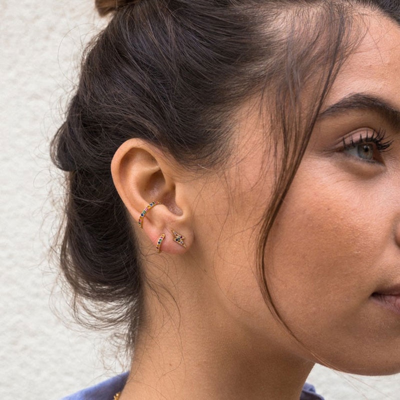 Peri'sBox 5 Designs Colorful Lightning Small Hoop Earrings CZ Stone Long Bar Geometric Earrings for Women Circle Dainty Earrings