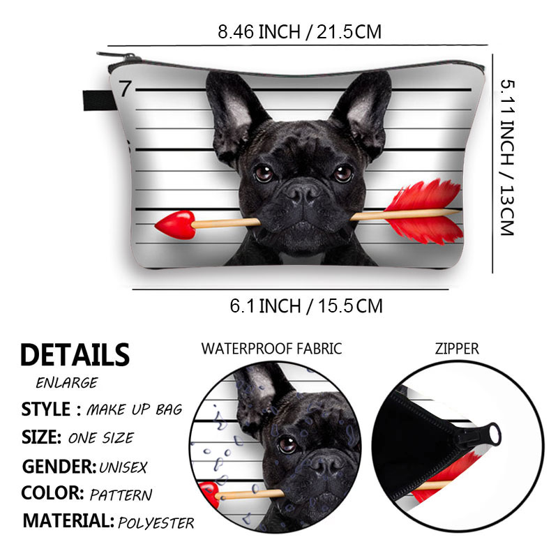 Cute Dog 3D Printed Cosmetic Bags Cute Pug Women Makeup bags Organizer Necessaries for Travelling Cosmetic Cases