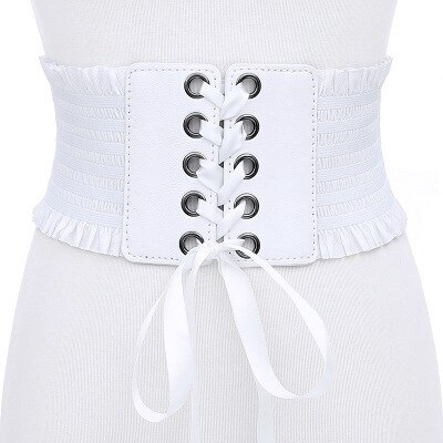 Plus Size Corset Belt For Womens Lace Up PU Leather Luxury Belt Cinch Tie Corset Waist Wide Belt Waistband: white