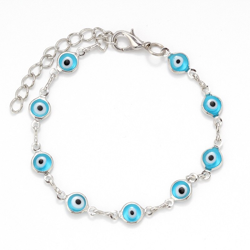 Meibeads legering blå/lyseblå onde øje lucky eye perlekæde armbånd til kvinder smykker charms armbånd  ey153: Lyseblå sølv