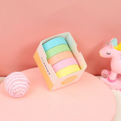 5 unids/set cinta adhesiva decorativa lindo color conjunto de cintas Washi Scrapbooking cinta de enmascarar japonés papelería: E