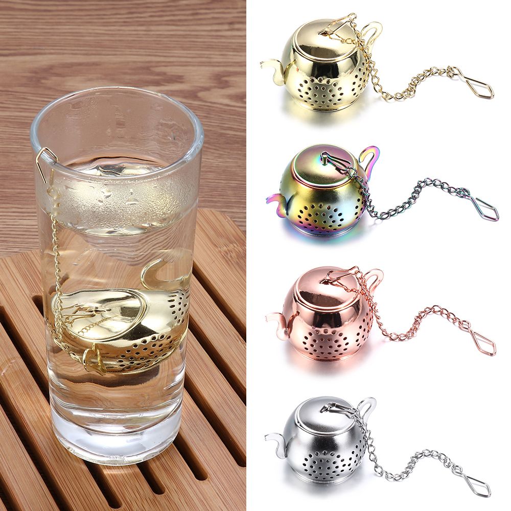 Infuseur à thé en forme de théière Durable, en acier inoxydable, avec chaîne, filtre à herbes et épices, diffuseur, Gadget de cuisine