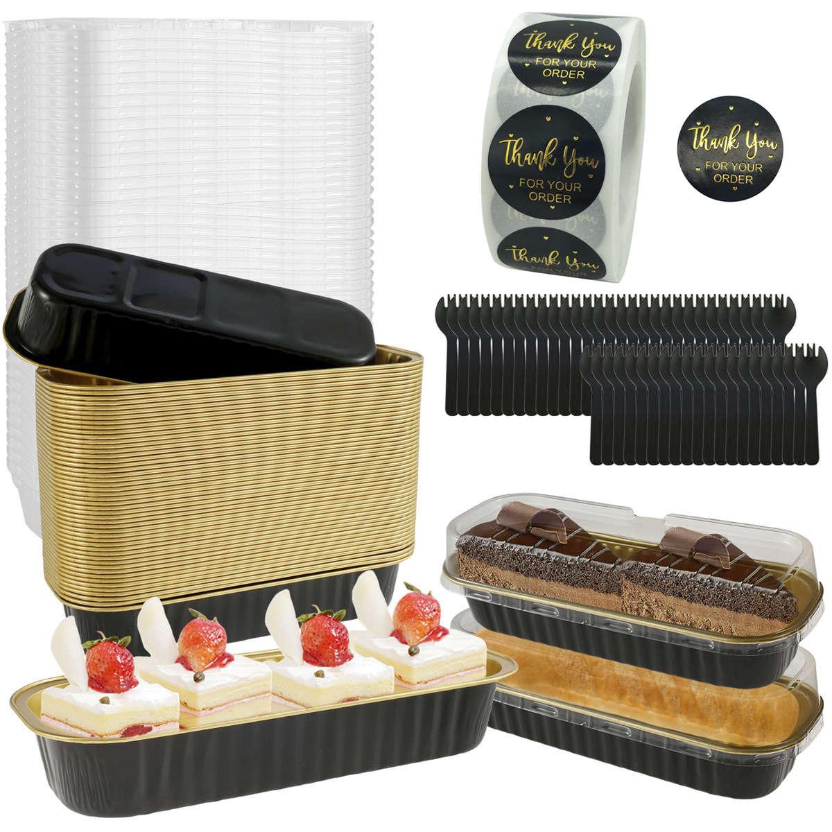 50 Uds Mini moldes para pasteles con tapas y cucharas, moldes para hornear de papel de aluminio, Mini contenedores para pan, latas para muffins, moldes para pan, herramientas de cocina