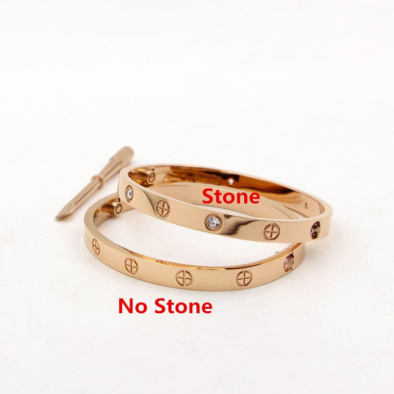 Luxury Titanium Steel Classic Crystals Cross Bangles Women Men Screwdriver Wristband Bangle Couple Gold Love Screw Bangles B038