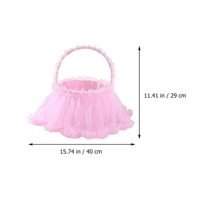 Lace Edge Mand Bruiloft Bloemblaadje Mand Bruidsmeisje Bloem Mand (Roze)