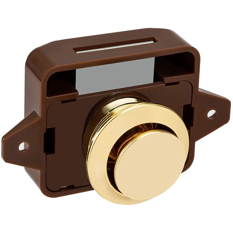 10Pcs Camper Car Push Lock Push Button Latch Keyless Door Lock 20mm Brown for RV Caravan Boat Drawer Latch Button Locks