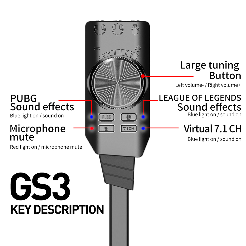 Audio Jack Cable Mute Switch Volume Adjustment Adapter GS3 7.1 Channel Sound Card External USB Audio 3.5mm Headset Stereo